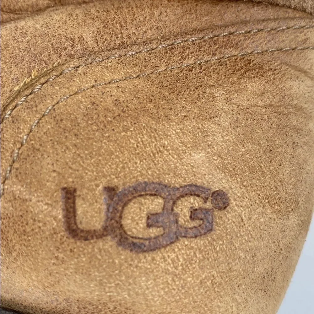 UGG Blayre II Boots Women's Tan Suede Cream Shearling Buckle Sz 9.5 Boho Western